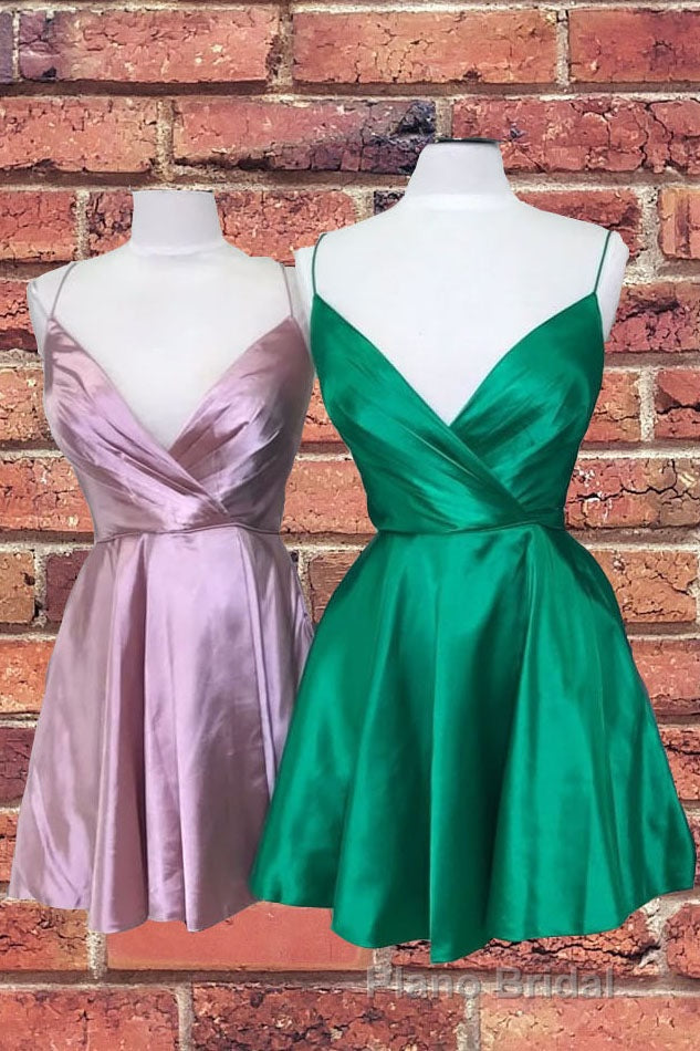 Spaghetti Straps Satin Homecoming Dresses,Mini Formal Prom Dresses
