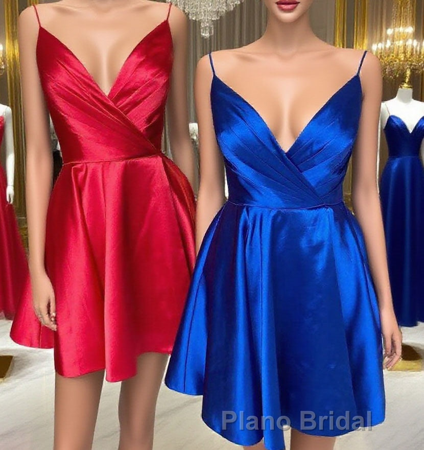 Spaghetti Straps Satin Homecoming Dresses,Mini Formal Prom Dresses Main image