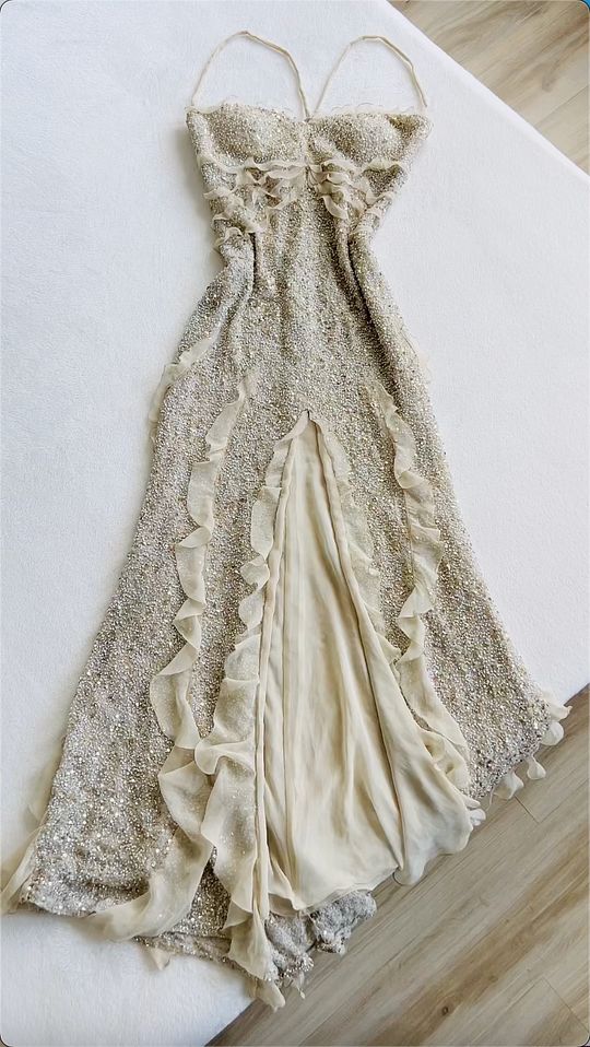 Spaghetti Straps Sequin Long Formal Evening Formal Prom Dresses With Slit Secondary image