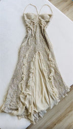 Spaghetti Straps Sequin Long Formal Evening Formal Prom Dresses With Slit