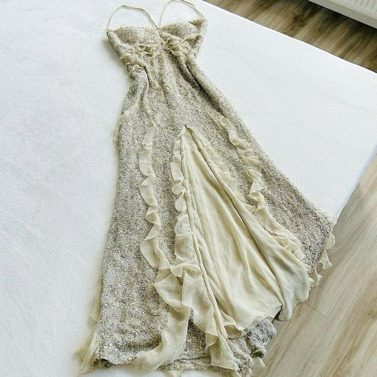 Spaghetti Straps Sequin Long Formal Evening Formal Prom Dresses With Slit