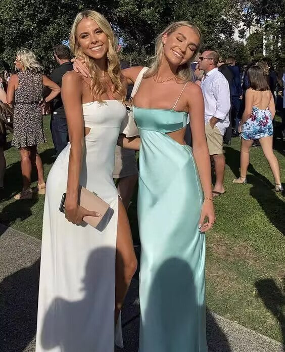 Spaghetti Straps Sheath Light Blue Formal Prom Dresses Formal Satin Party Dresses Secondary image