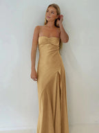 Spaghetti Straps Sheath Long Prom Dresses With Split