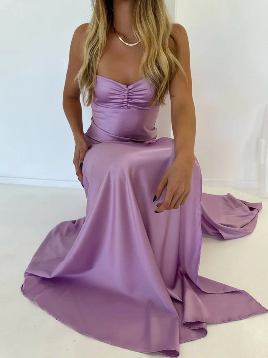 Spaghetti Straps Sheath Long Prom Dresses With Split