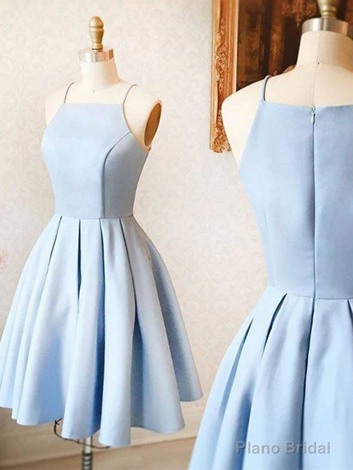 Spaghetti Straps Short Light Blue Prom Dresses, Short Light Blue Graduation Homecoming Dresses Main image