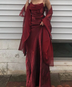 Spaghetti Straps Simple Burgundy Long Formal Prom Dresses