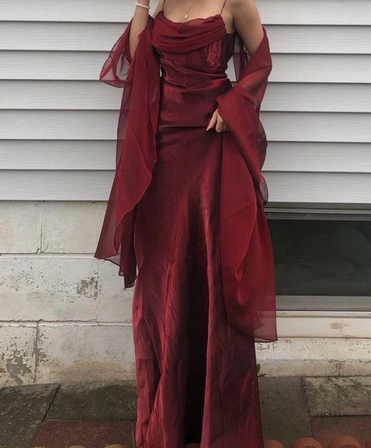 Spaghetti Straps Simple Burgundy Long Formal Prom Dresses