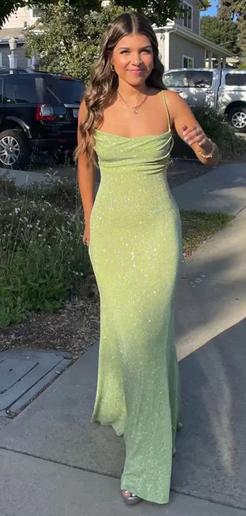 Spaghetti Straps Sparkly Long Formal Prom Dresses Mermaid Formal Prom Dresses Secondary image