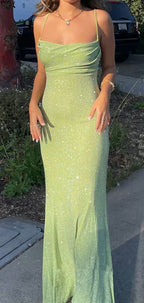 Spaghetti Straps Sparkly Long Formal Prom Dresses Mermaid Formal Prom Dresses