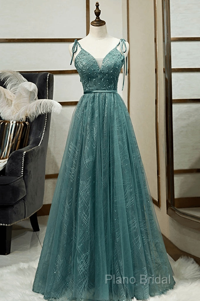 Spaghetti Straps Tulle Modest A Line Formal Dresses Long Formal Prom Dresses
