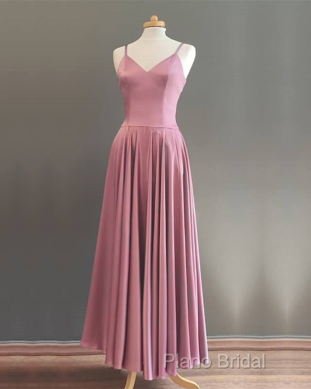 Spaghetti Straps V Neck Ankle Length Bridesmaid Dresses Secondary image