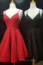 Spaghetti Straps V-Neck Satin Homecoming Dresses Ball Gown Party Dresses