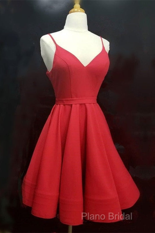 Spaghetti Straps V-Neck Satin Homecoming Dresses Ball Gown Party Dresses