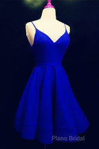 Spaghetti Straps V-Neck Satin Homecoming Dresses Ball Gown Party Dresses