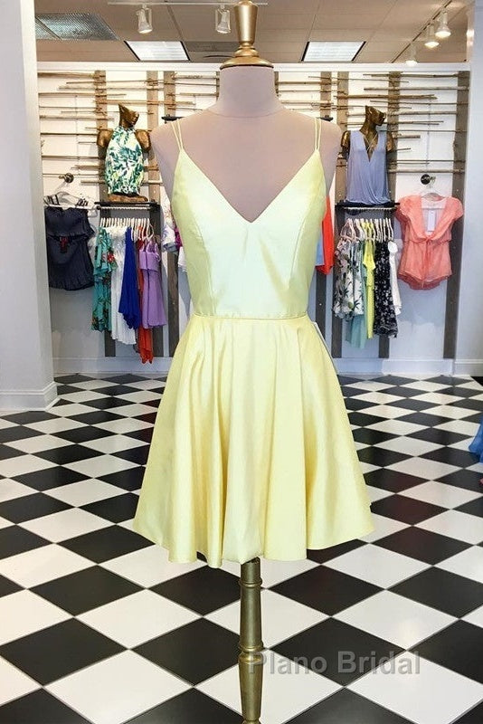 Spaghetti Straps V-Neck Satin Homecoming Dresses Short Mini Cocktail Dresses Secondary image