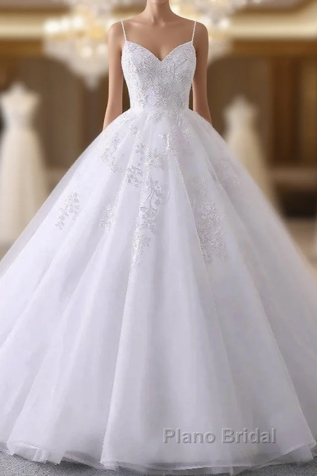 Spaghetti-Straps V-Neck Wedding Dresses With Lace Appliques Main image