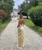 Spaghetti Straps Yellow Sheath Long Formal Prom Dresses Ruffled Lace Dresses 2027