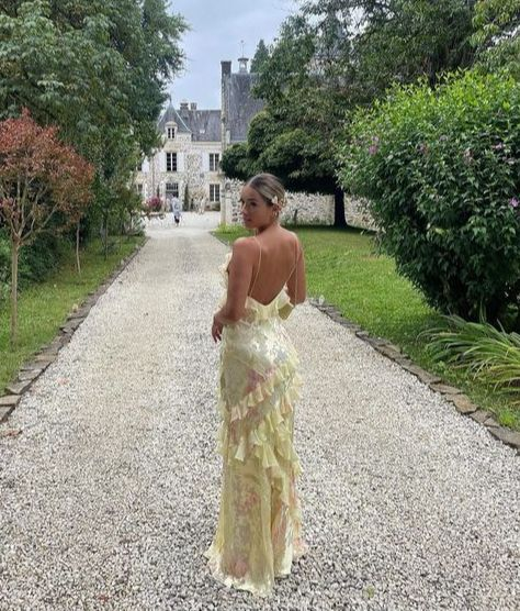 Spaghetti Straps Yellow Sheath Long Formal Prom Dresses Ruffled Lace Dresses 2027