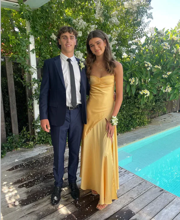 Spaghetti Strps Yellow Slit Long Formal Prom Dresses