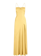 Spaghetti Strps Yellow Slit Long Formal Prom Dresses