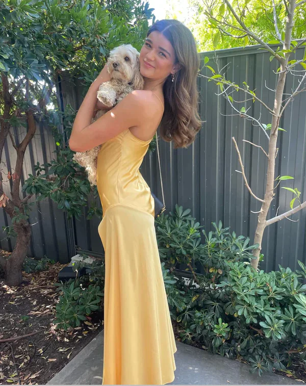 Spaghetti Strps Yellow Slit Long Formal Prom Dresses Secondary image