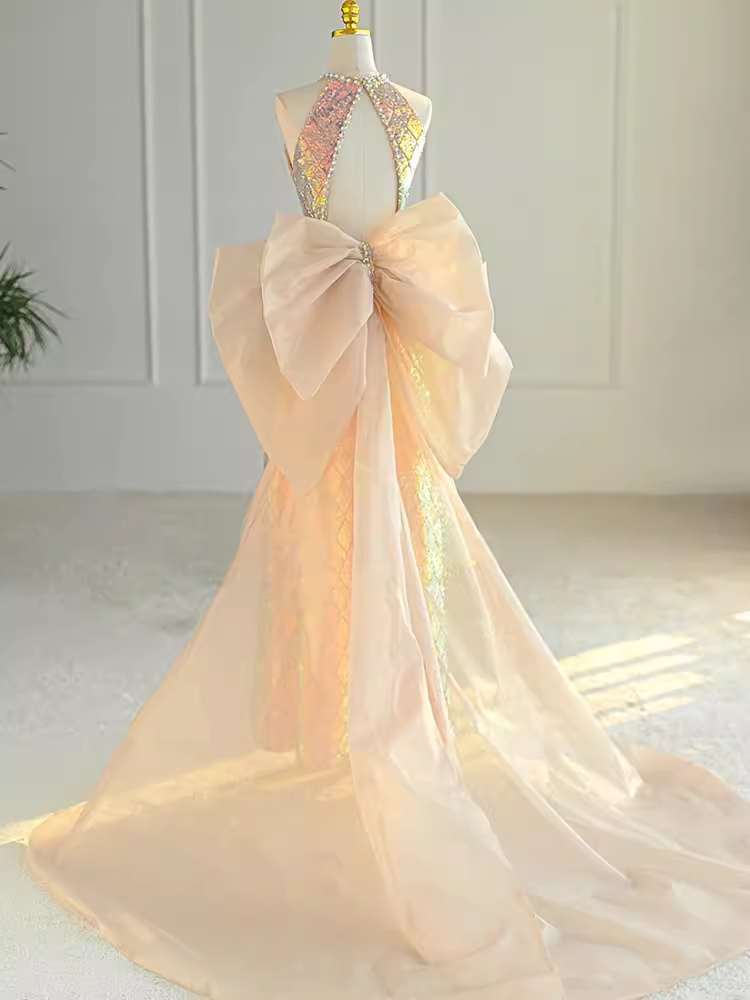 Sparkle A Line Scoop Neckline Sequin Pink Long Formal Prom Dresses Secondary image