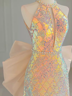 Sparkle A Line Scoop Neckline Sequin Pink Long Formal Prom Dresses
