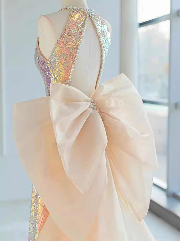 Sparkle A Line Scoop Neckline Sequin Pink Long Formal Prom Dresses