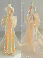 Sparkle A Line Scoop Neckline Sequin Pink Long Formal Prom Dresses