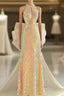 Sparkle A Line Scoop Neckline Sequin Gold Long Formal Prom Dresses