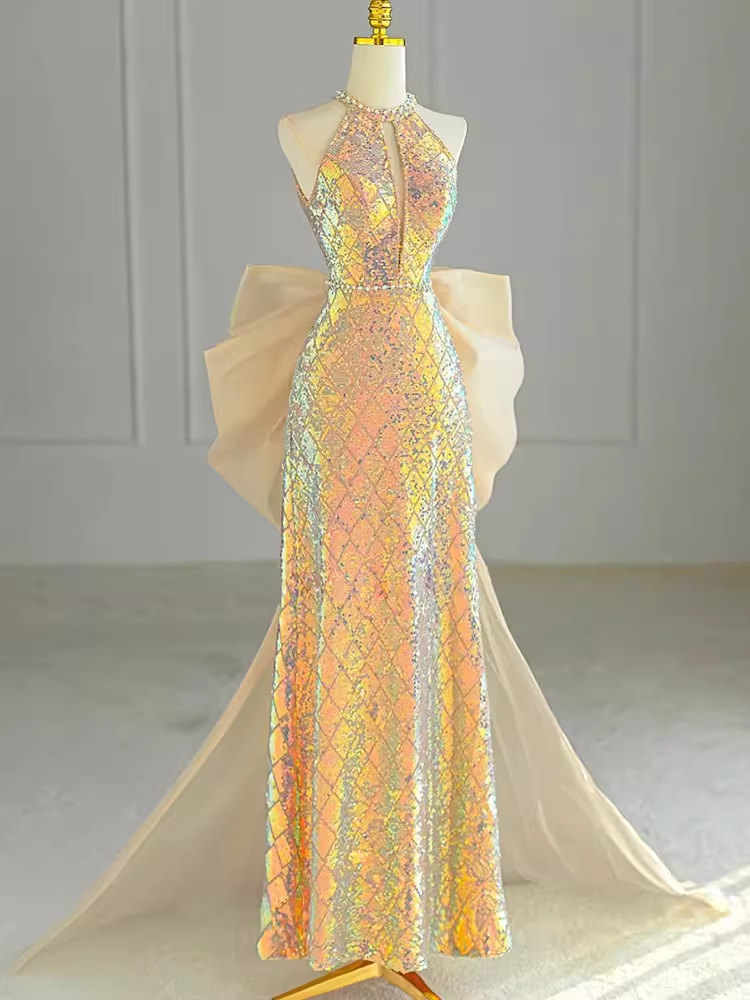 Sparkle A Line Scoop Neckline Sequin Pink Long Formal Prom Dresses Main image
