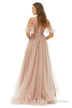 Sparkle Beaded Cool Shoulder A-Line Beaded Prom Dresses