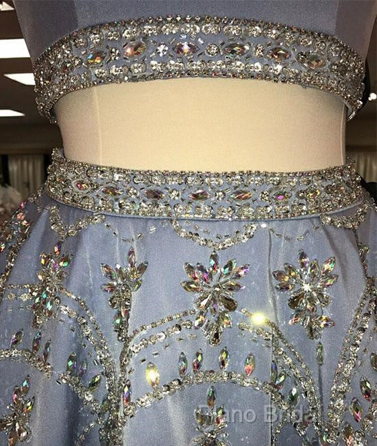 Sparkle Blue Two Pieces Beads Sequin Short Formal Prom Homecoming Dresses Secondary image