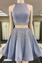 Sparkle Blue Two Pieces Beads Sequin Short Formal Prom Homecoming Dresses