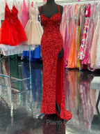 Sparkle Red Bodycon Sequined Long Formal Prom Dresses