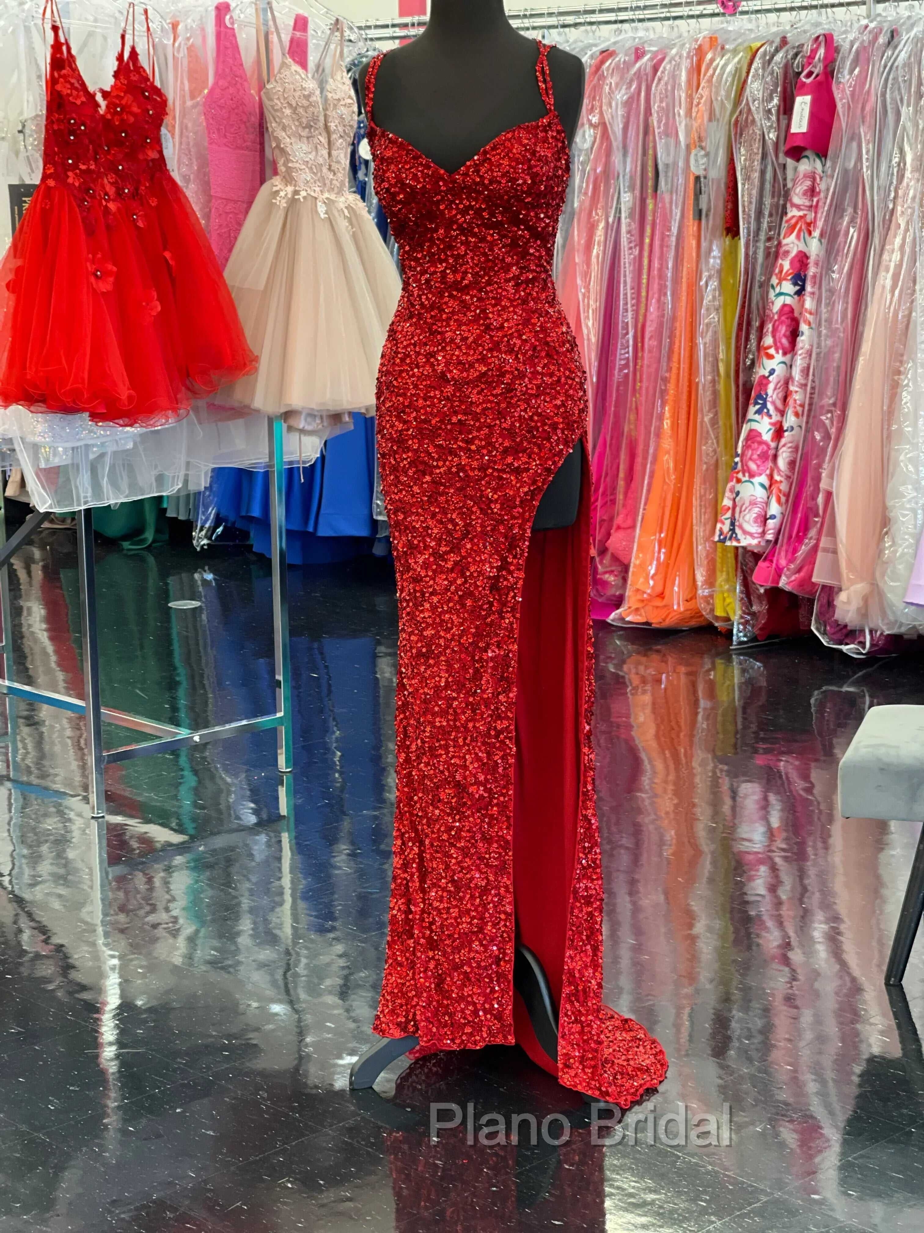Sparkle Red Bodycon Sequined Long Formal Prom Dresses