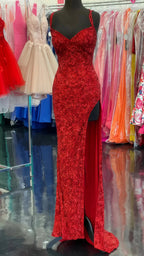 Sparkle Red Bodycon Sequined Long Formal Prom Dresses