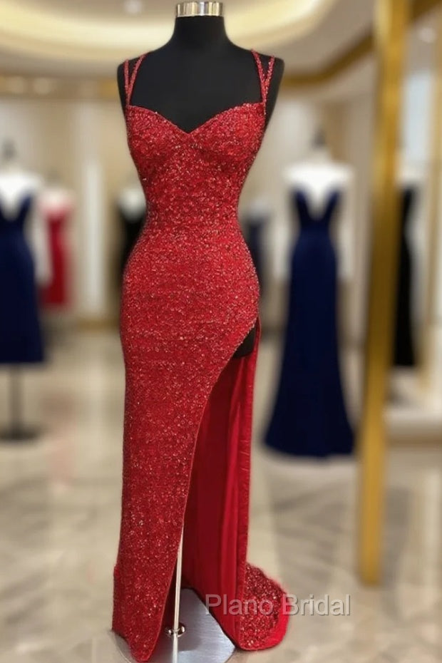 Sparkle Red Bodycon Sequined Long Formal Prom Dresses