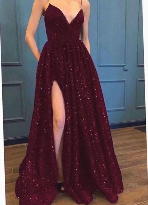 Neck A Line Full Length Formal Evening Dresses