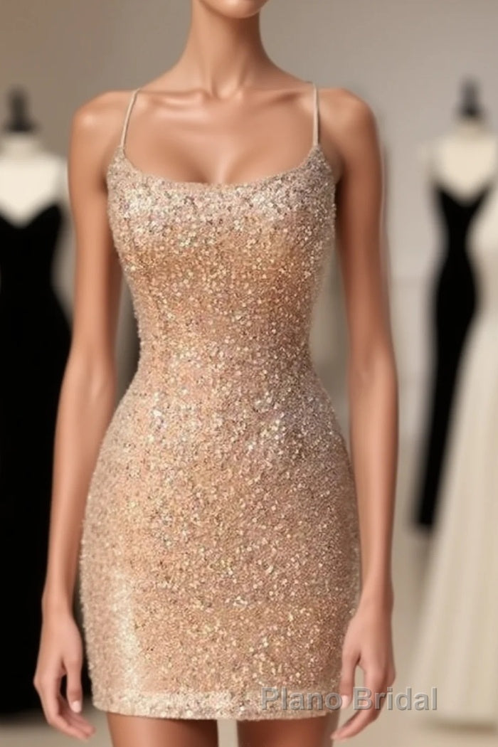 Sparkle Straps Tight Peach Sequins Short Homecoming Dresses Main image