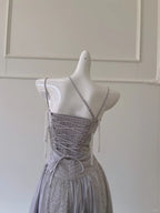 Sparkling A-Line Strap Sequined Tassel Tulle Long Formal Prom Dresses