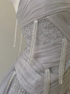 Sparkling A-Line Strap Sequined Tassel Tulle Long Formal Prom Dresses