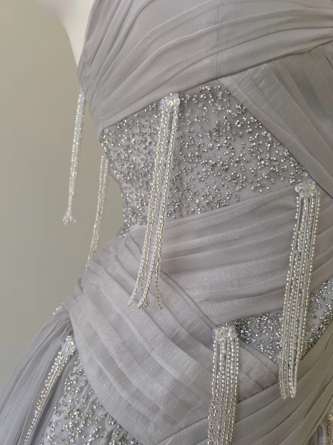 Sparkling A-Line Strap Sequined Tassel Tulle Long Formal Prom Dresses