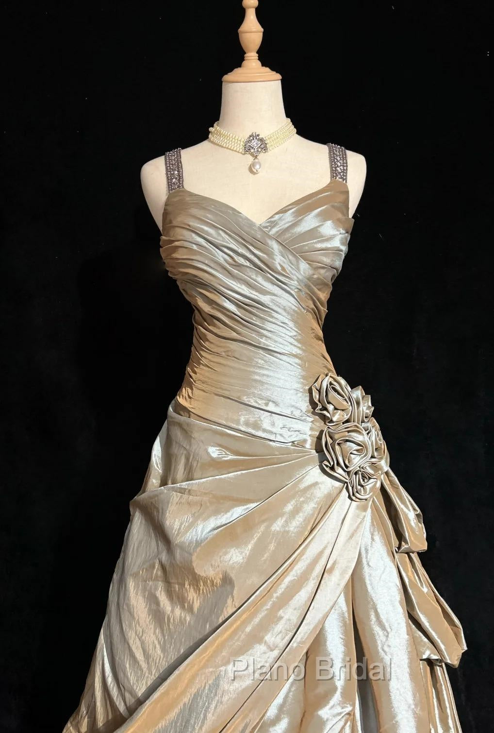 Sparkling A-Line V-Neck Satin Backless Long Formal Prom Dresses Formal Evening Dresses Graduation Formal Prom Dresses