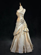 Sparkling A-Line V-Neck Satin Backless Long Formal Prom Dresses Formal Evening Dresses Graduation Formal Prom Dresses