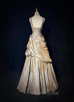 Sparkling A-Line V-Neck Satin Backless Long Formal Prom Dresses Formal Evening Dresses Graduation Formal Prom Dresses