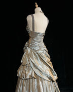 Sparkling A-Line V-Neck Satin Backless Long Formal Prom Dresses Formal Evening Dresses Graduation Formal Prom Dresses
