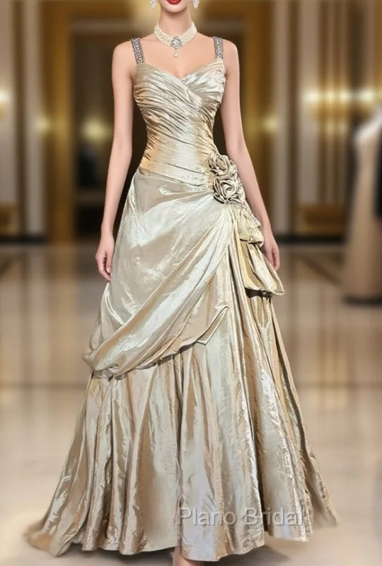 Sparkling A-Line V-Neck Satin Backless Long Formal Prom Dresses Formal Evening Dresses Graduation Formal Prom Dresses Main image