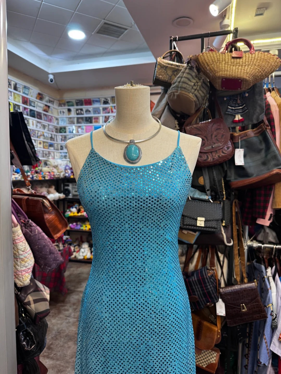 Sparkling Blue Crossback Sequined Long Formal Prom Dresses