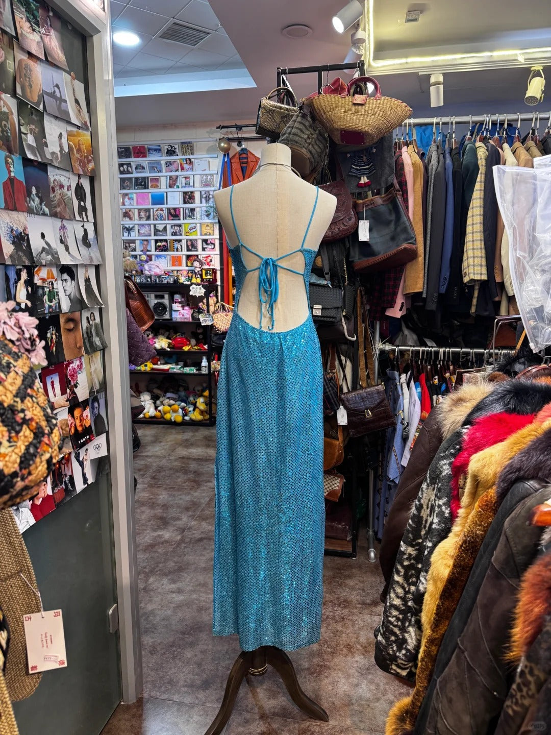 Sparkling Blue Crossback Sequined Long Formal Prom Dresses